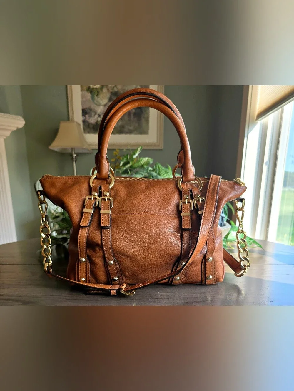 Michael Kors Medium Leigh Vintage Leather Satchel / Crossbody